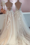 A-Line Backless Floor-length Wedding Dress With Tulle Lace Appliques