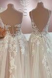 A-Line Backless Floor-length Wedding Dress With Tulle Lace Appliques