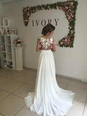 A-Line Chiffon Wedding Dress With Lace Ruffles Side Slit Appliques