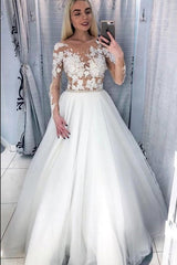 A-line Crystal Wedding Dress Deep V-neck Floor-length With Appliques Lace