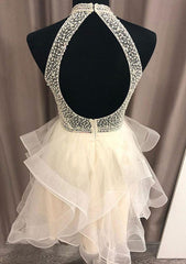 A-Line High-Neck Homecoming Dress with Beading and Organza Skirt - Babyonlines