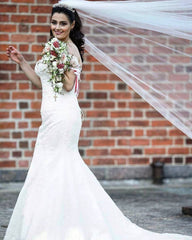 A-Line Long Wedding Dress With V-neck Lace Tulle