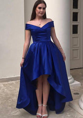 A-line Off-the-Shoulder Satin Dress with Ruffles for Homecoming - Babyonlines