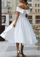 A-line Off-the-Shoulder Homecoming Dress with Satin Pleated Ruffles - Babyonlines