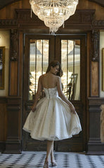 A-Line Off-the-Shoulder Short Wedding Dress with Lace Appliques