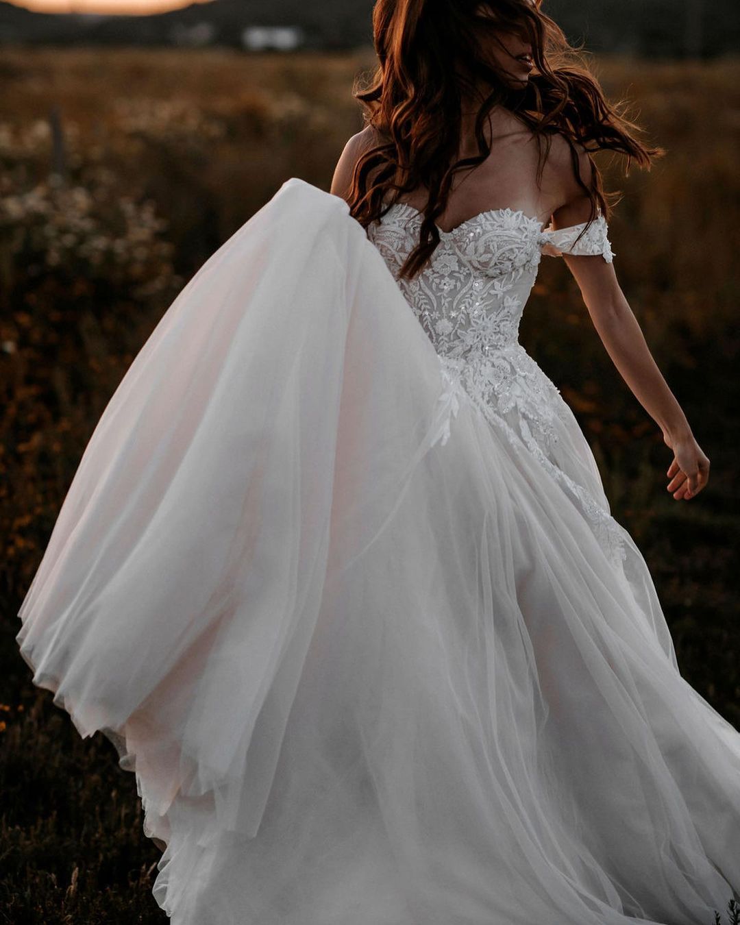 A-Line Off-the-Shoulder Tulle Wedding Dress with Lace Appliques