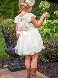 A-Line Scoop Neck Lace Organza Short/Mini Sashes/Ribbons Flower Girl Dress