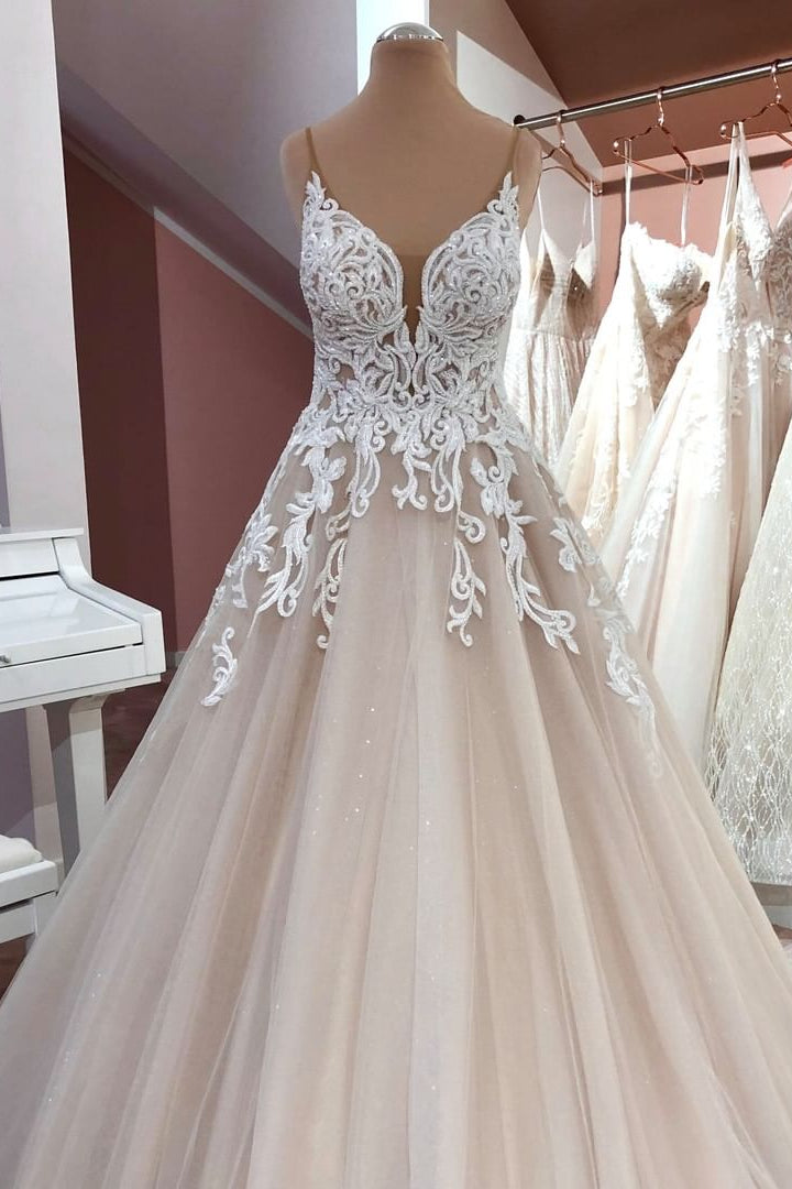 A-Line Sweetheart Princess Wedding Dress With Tulle Lace