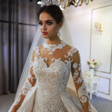 A-Line Sweetheart Wedding Dress Long Sleeves Floor-length With Appliques Lace