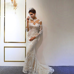 A-Line Sweetheart Wedding Dress Long Sleeves Floor-length With Appliques Lace