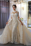 A-Line Sweetheart Wedding Dress Long Sleeves Floor-length With Appliques Lace