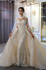 A-Line Sweetheart Wedding Dress Long Sleeves Floor-length With Appliques Lace