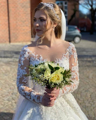 A-Line Sweetheart Wedding Dress with Long Sleeves and Lace Appliques