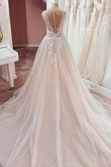 A-Line Wide Strap Ruffle Wedding Dress with Lace Appliques and Tulle