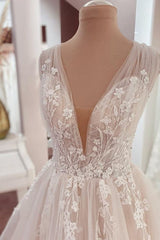 A-Line Wide Strap Ruffle Wedding Dress with Lace Appliques and Tulle