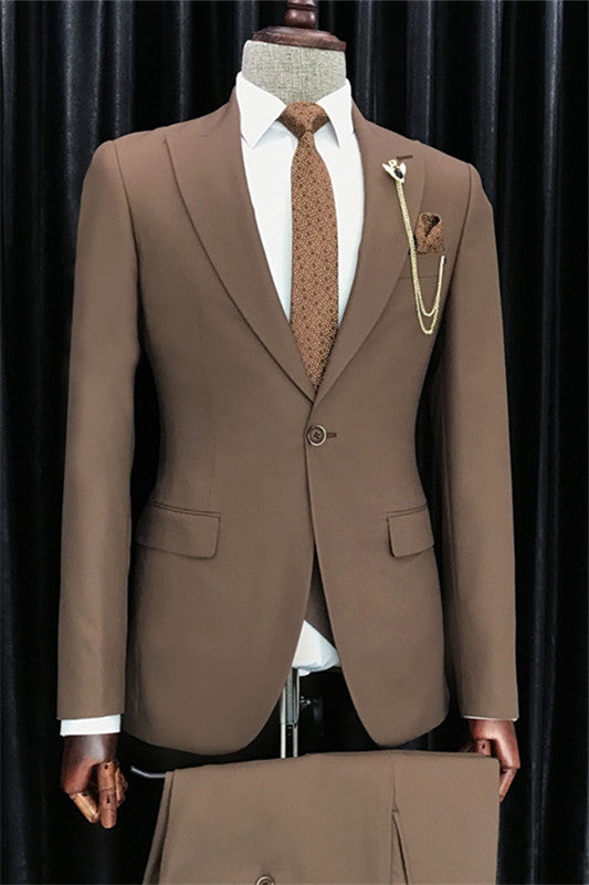 Abbott Beapoke Deep Brown Peaked Lapel Slim Fit Business Men Suits