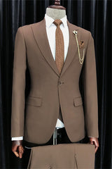 Abbott Beapoke Deep Brown Peaked Lapel Slim Fit Business Men Suits