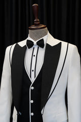 Abel Fashionable White and Black Peaked Lapel Three-Piece Wedding Suit