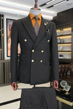 Abner Bespoke Black Striped Double Breasted Business Men Suits