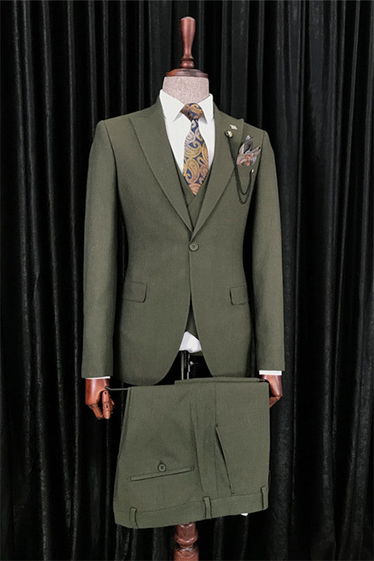 Addison Bespoke Dark Green Peaked Lapel Business Suits For Men