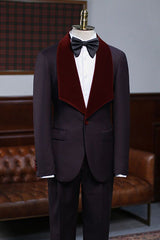 Alexander Burgundy Two-Piece Wedding Suit with Velvet Lapel