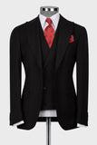 Alexandra Black Peaked Lapel Three Pieces Business Men Suits