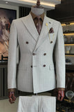 Alva Chic Gray Praked Lapel Double Breasted Business Men Suits