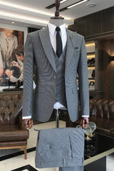 Alvin Classic Gray Peaked Lapel Three Pieces Business Men Suits