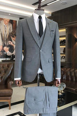 Alvin Classic Gray Peaked Lapel Three Pieces Business Men Suits