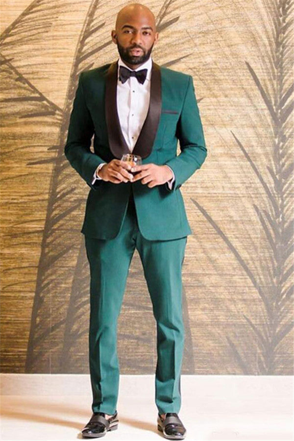 Anthony Summer Wedding Suit - Dark Green Shawl Lapel for Groom, One Button