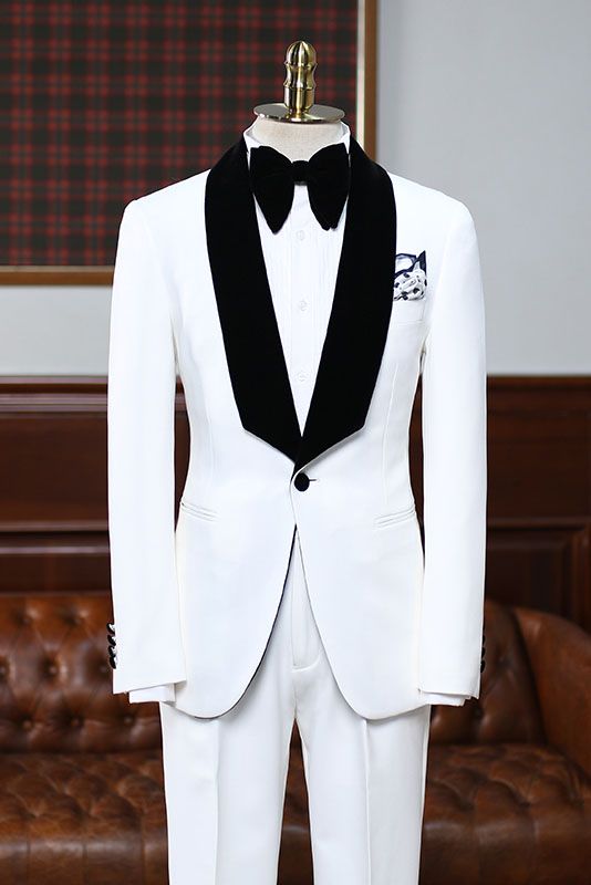 Aries White Bespoke Easy Fit Wedding Suit for Bridegrooms