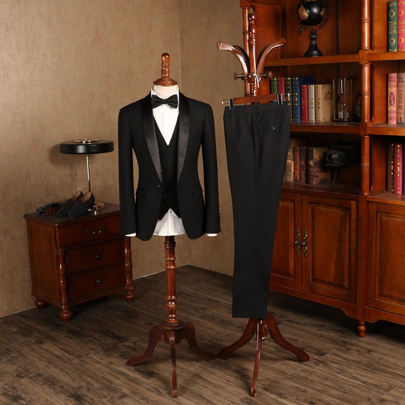 Baldwin All-Black Custom Three-Piece Wedding Suit for Bridegrooms