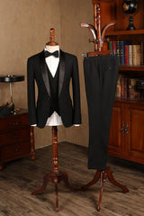 Baldwin All-Black Custom Three-Piece Wedding Suit for Bridegrooms