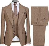 Barret Glamorous Khaki Peaked Lapel Three Pieces Business Suits For Men