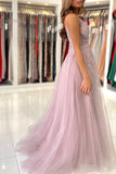 Beadings Spaghetti Strap Tulle A-Line Evening Dress