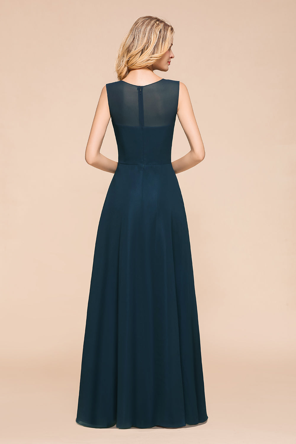 Beautiful Chiffon Jewel Ruffle Navy Affordable Bridesmaid Dresses Online-Babyonlines