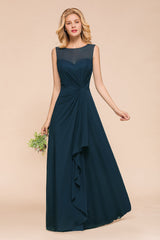 Beautiful Chiffon Jewel Ruffle Navy Affordable Bridesmaid Dresses Online-Babyonlines