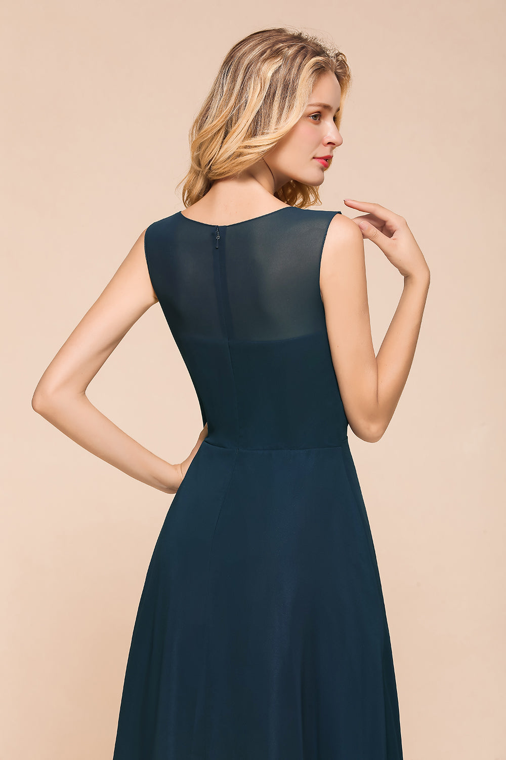 Beautiful Chiffon Jewel Ruffle Navy Affordable Bridesmaid Dresses Online-Babyonlines