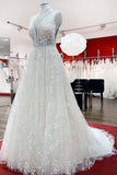 Beautiful Long Wedding Dress With A-Line Appliques Tulle Lace Open Back Design