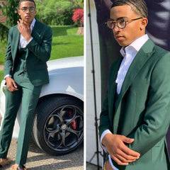 Bespoke Dark Green Three-Piece Suit for Groom and Groomsmen