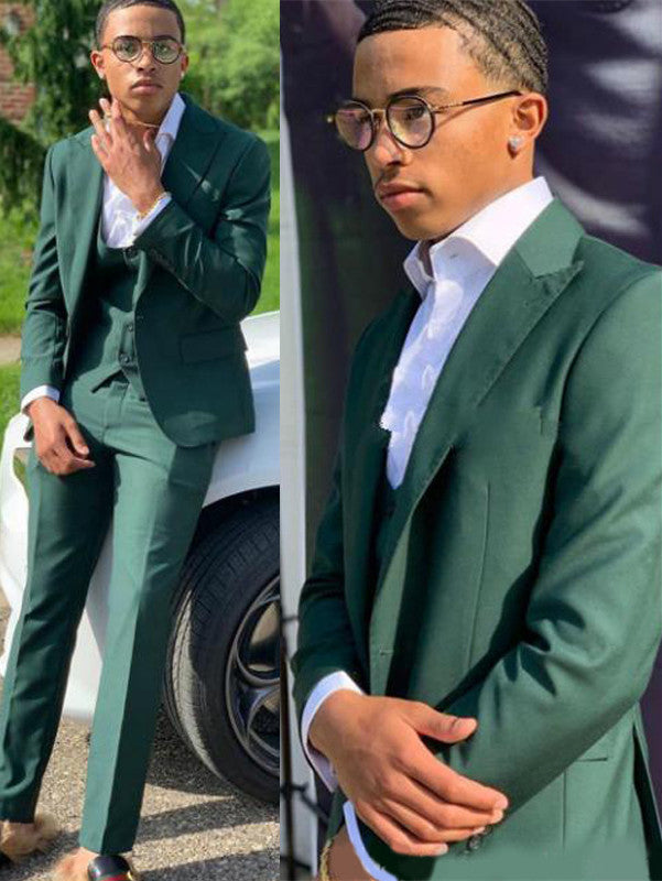 Bespoke Dark Green Three-Piece Suit for Groom and Groomsmen