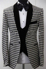 Bespoke Houndstooth Blazer Groomsmen Outfit - Three-Piece Set