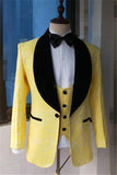 Bespoke Jacquard Shawl Lapel Dinner Blazer - Fashionable Yellow Wedding Suit for Men