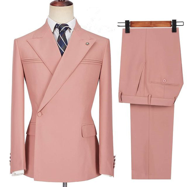 Best-Fit Pink Wedding Blazer with Peaked Lapel and Ruffles for Groom