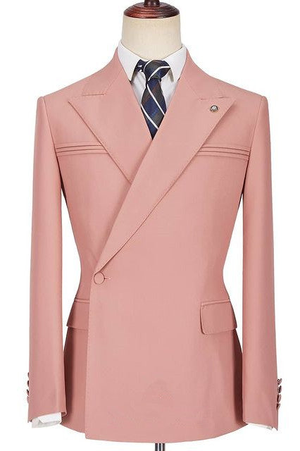 Best-Fit Pink Wedding Blazer with Peaked Lapel and Ruffles for Groom