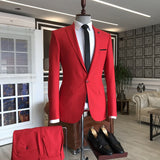 Best-Fit Red Formal Dinner Suit with Peaked Lapel for Prom