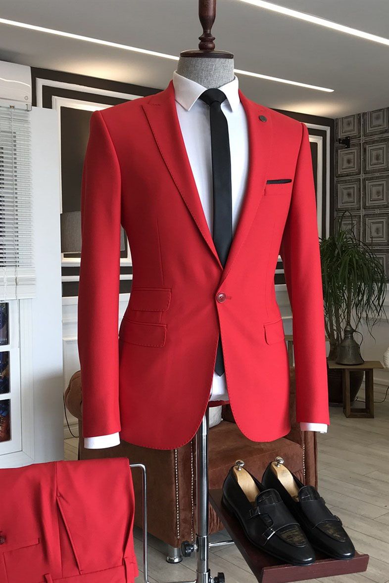 Best-Fit Red Formal Dinner Suit with Peaked Lapel for Prom