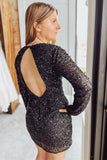 Black Cutout Shoulder Long Sleeves Bodycon Homecoming Dress