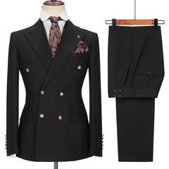 Black Double-Breasted Wedding Blazer with Peak Lapel