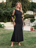 Black Long Sleeves Crew Neck Mermaid Floor Length Evening Dresses